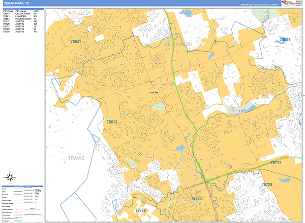 Cedar Park Zip Code Wall Map
